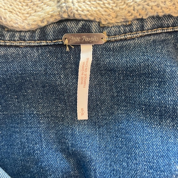 Free People Distressed Denim Jacket with knit sleeves and removable hood - Picture 7 of 10